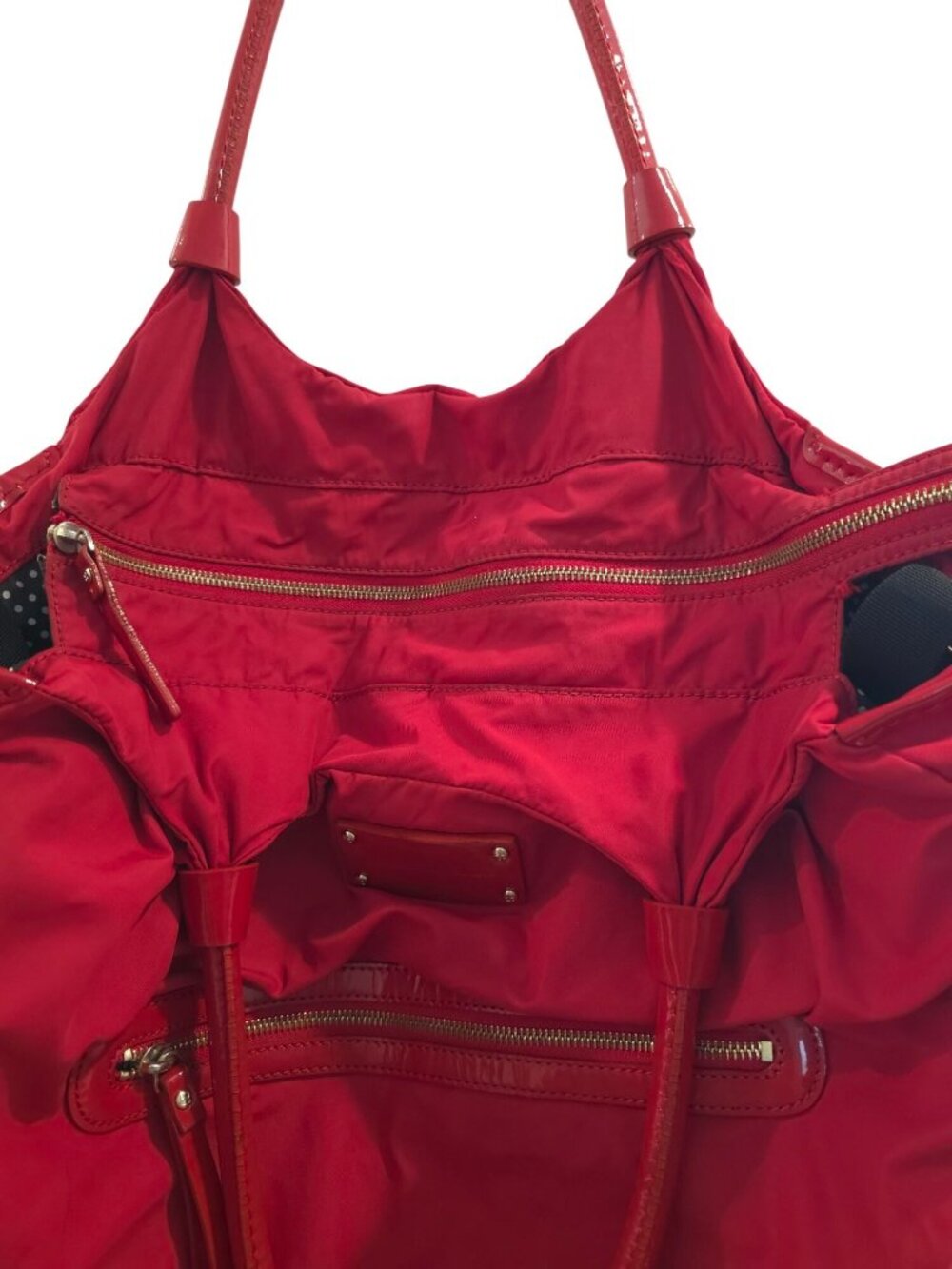 Kate Spade NYC STEVIE Red Nylon Tote Diaper Bag w/ Patent Leather Trim - Picture 6 of 12